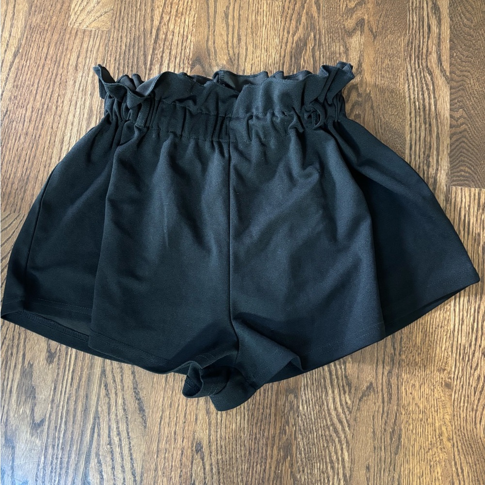 Black Ruffle Waist Shorts
